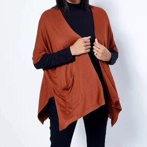 SUSAN GRAVER weekend jersey knit relaxed oversized Rust Open Front Cardigan